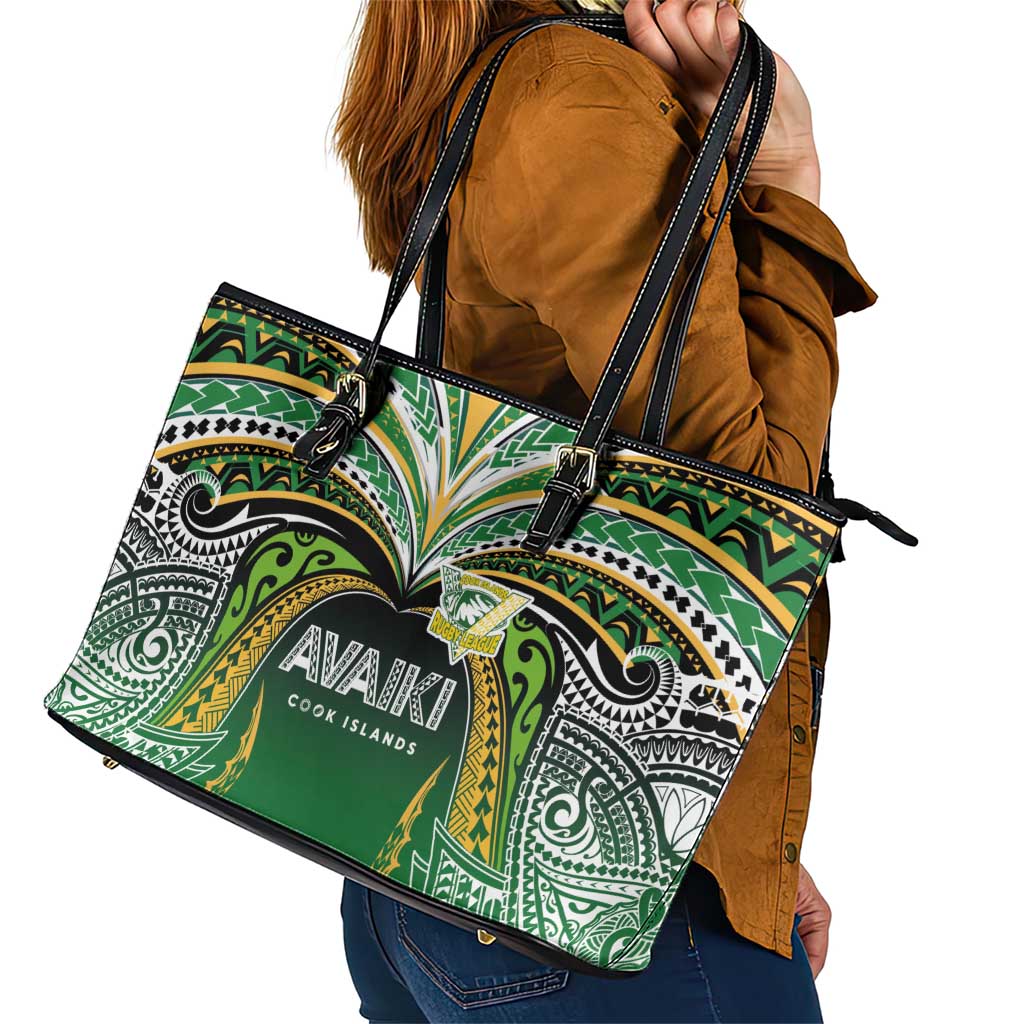 Cook Islands Rugby League Leather Tote Bag Avaiki Tatau Tribal Motifs Black Color LT03 - Polynesian Pride