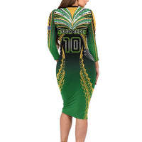 Custom Cook Islands Rugby League Long Sleeve Bodycon Dress Avaiki Tatau Tribal Motifs Black Color LT03 - Polynesian Pride