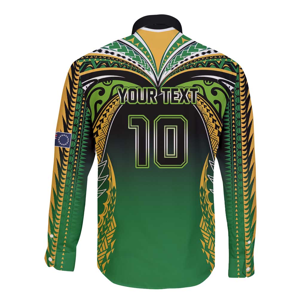 Custom Cook Islands Rugby League Long Sleeve Button Shirt Avaiki Tatau Tribal Motifs Black Color LT03 - Polynesian Pride