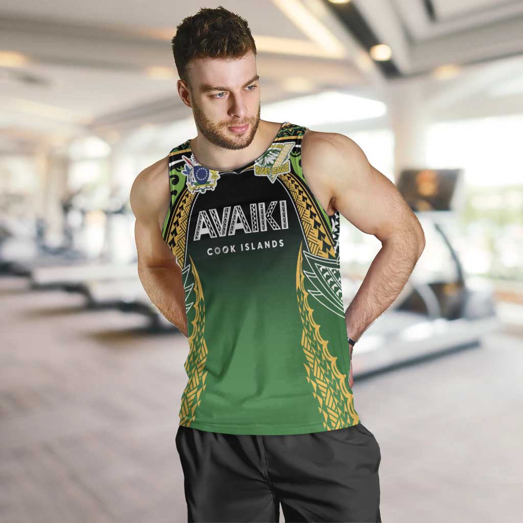 Custom Cook Islands Rugby League Men Tank Top Avaiki Tatau Tribal Motifs Black Color LT03 Black - Polynesian Pride