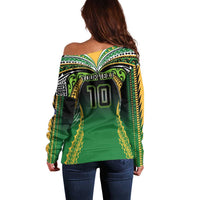 Custom Cook Islands Rugby League Off Shoulder Sweater Avaiki Tatau Tribal Motifs Black Color LT03 - Polynesian Pride