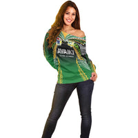 Custom Cook Islands Rugby League Off Shoulder Sweater Avaiki Tatau Tribal Motifs Black Color LT03 - Polynesian Pride
