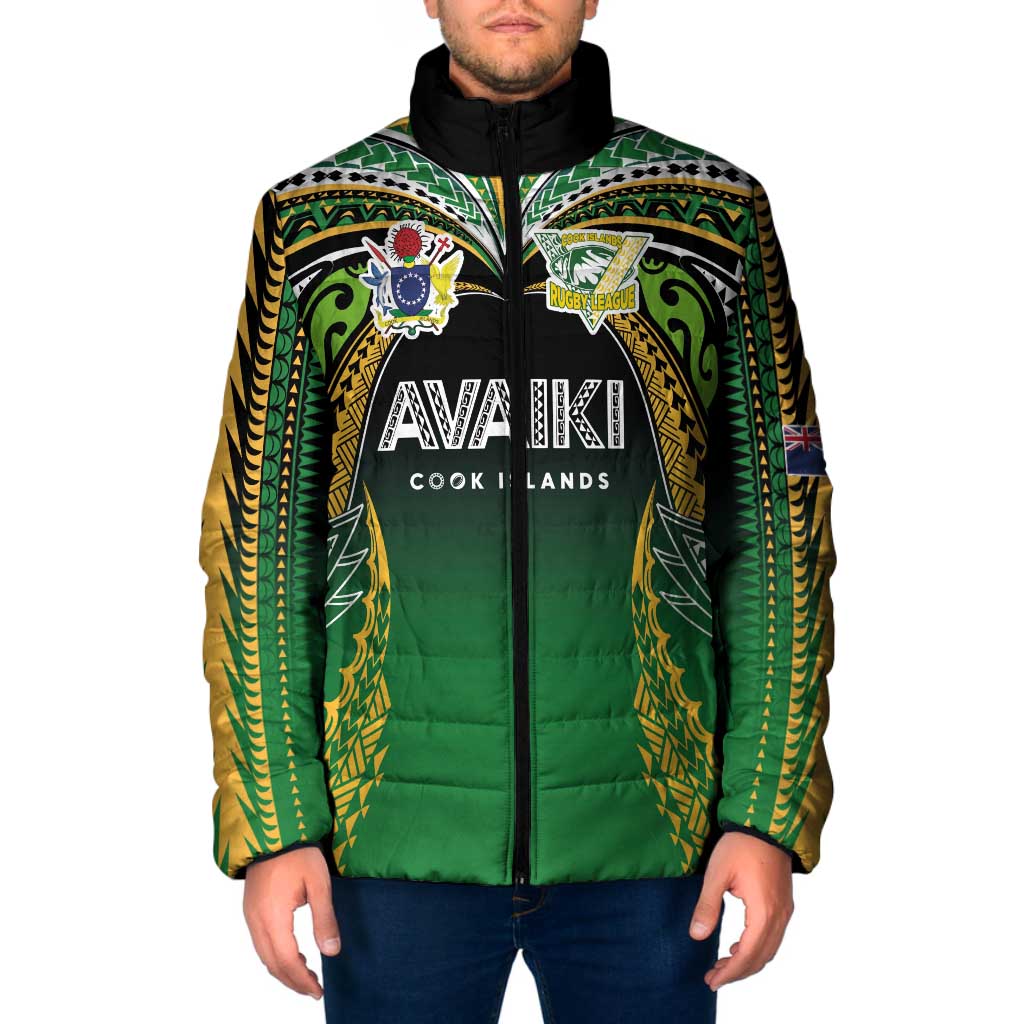 Custom Cook Islands Rugby League Padded Jacket Avaiki Tatau Tribal Motifs Black Color LT03 Men Black - Polynesian Pride
