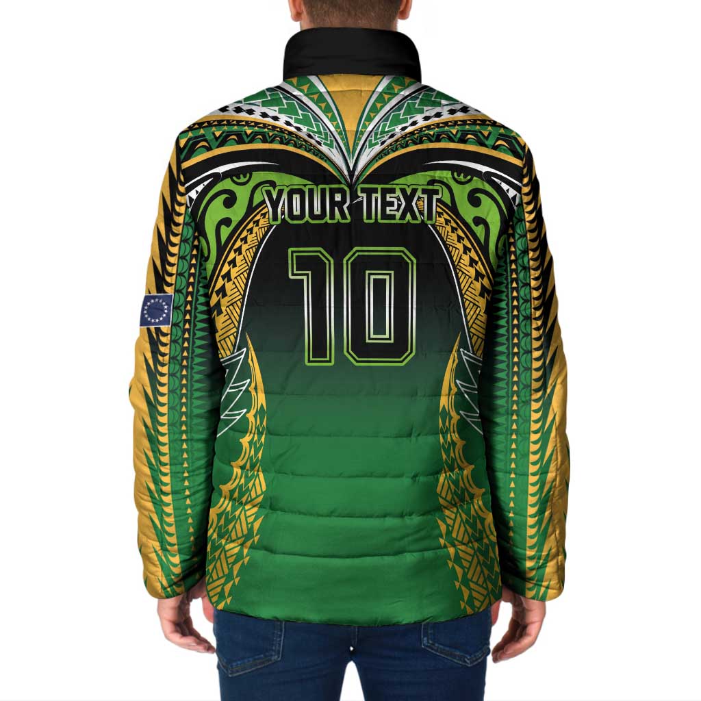 Custom Cook Islands Rugby League Padded Jacket Avaiki Tatau Tribal Motifs Black Color LT03 - Polynesian Pride