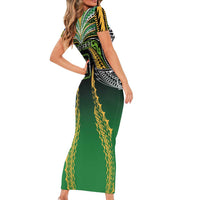 Custom Cook Islands Rugby League Short Sleeve Bodycon Dress Avaiki Tatau Tribal Motifs Black Color LT03 - Polynesian Pride