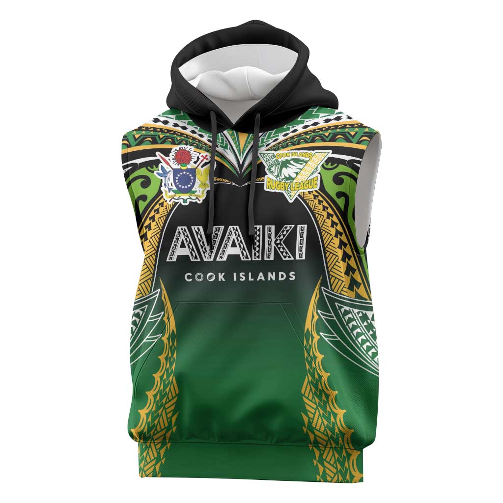 Custom Cook Islands Rugby League Sleeveless Hoodie Avaiki Tatau Tribal Motifs Black Color LT03 Black - Polynesian Pride