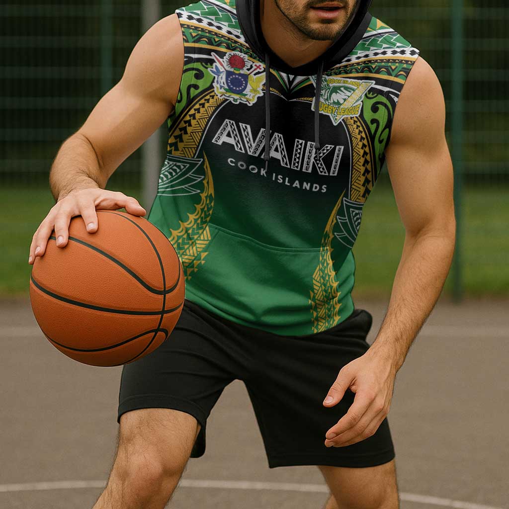 Custom Cook Islands Rugby League Sleeveless Hoodie Avaiki Tatau Tribal Motifs Black Color LT03 - Polynesian Pride