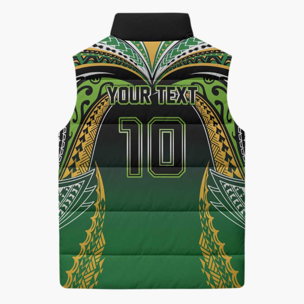 Custom Cook Islands Rugby League Sleeveless Puffer Jacket Avaiki Tatau Tribal Motifs Black Color LT03 - Polynesian Pride