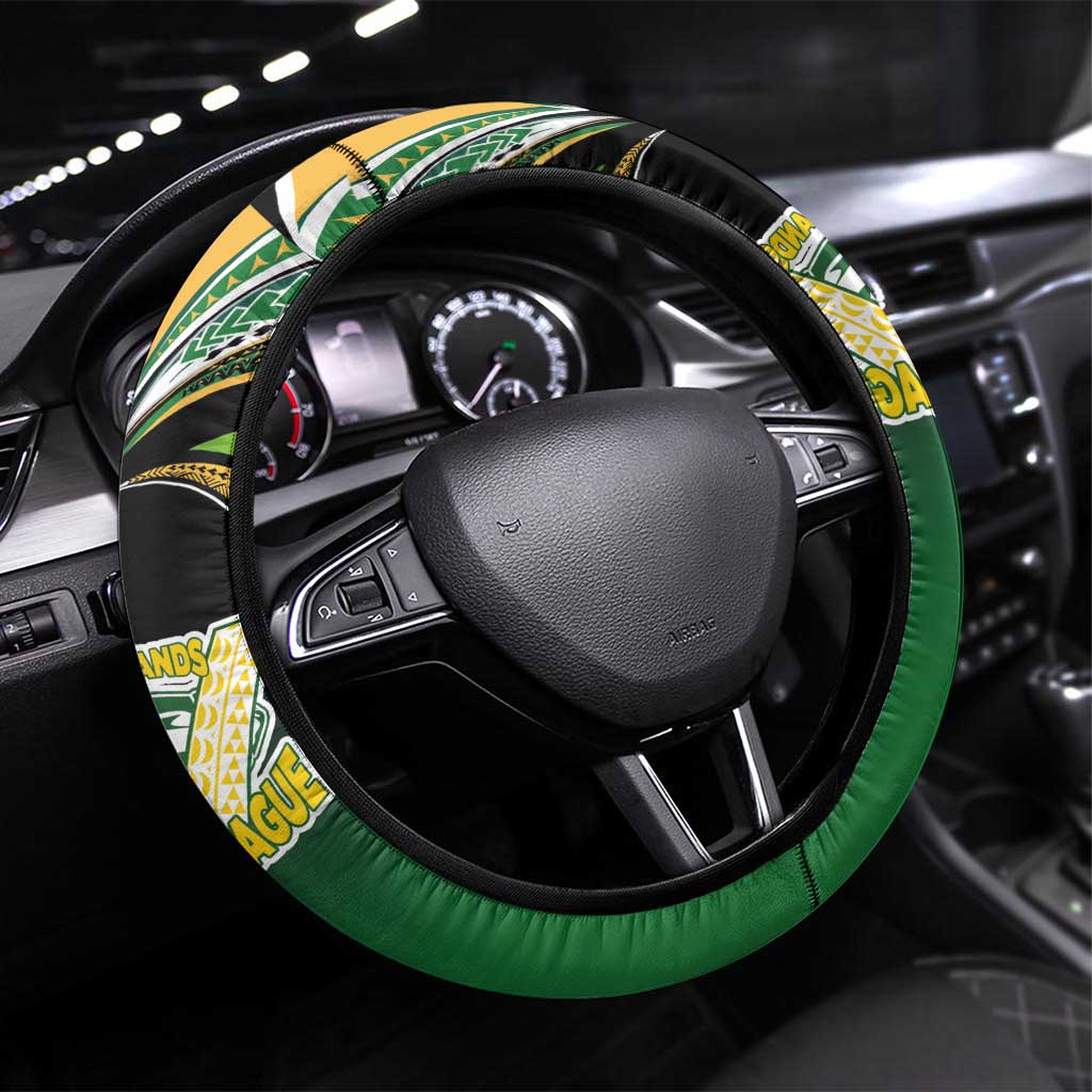 Cook Islands Rugby League Steering Wheel Cover Avaiki Tatau Tribal Motifs Black Color LT03 Universal Fit Black - Polynesian Pride