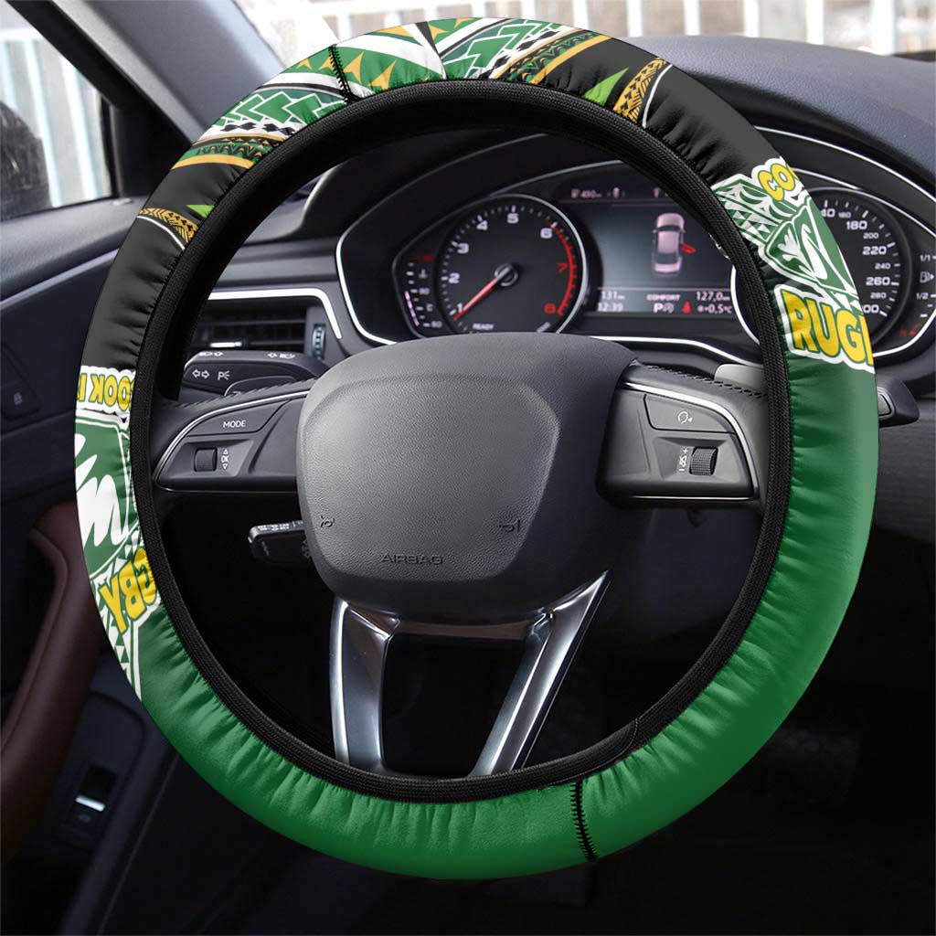 Cook Islands Rugby League Steering Wheel Cover Avaiki Tatau Tribal Motifs Black Color LT03 - Polynesian Pride