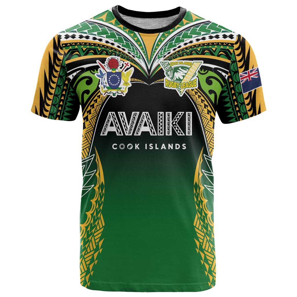 Custom Cook Islands Rugby League T-Shirt - Avaiki Tatau Tribal Motifs Black LT03 Black - Polynesian Pride