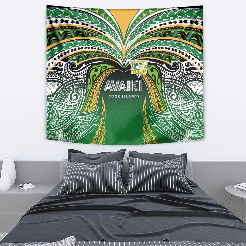 Cook Islands Rugby League Tapestry Avaiki Tatau Tribal Motifs Black Color LT03 - Polynesian Pride