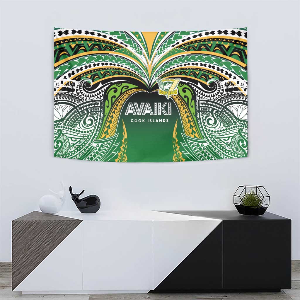 Cook Islands Rugby League Tapestry Avaiki Tatau Tribal Motifs Black Color LT03 - Polynesian Pride
