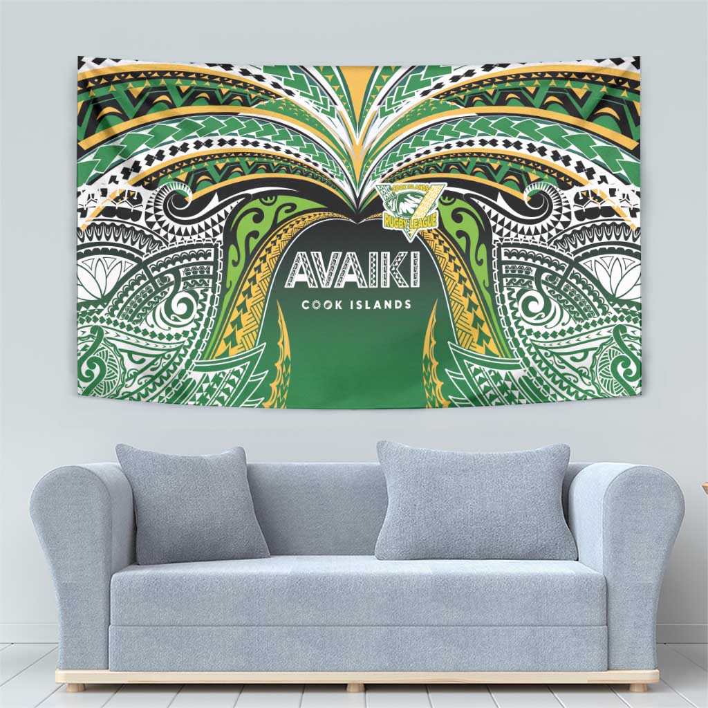 Cook Islands Rugby League Tapestry Avaiki Tatau Tribal Motifs Black Color LT03 - Polynesian Pride