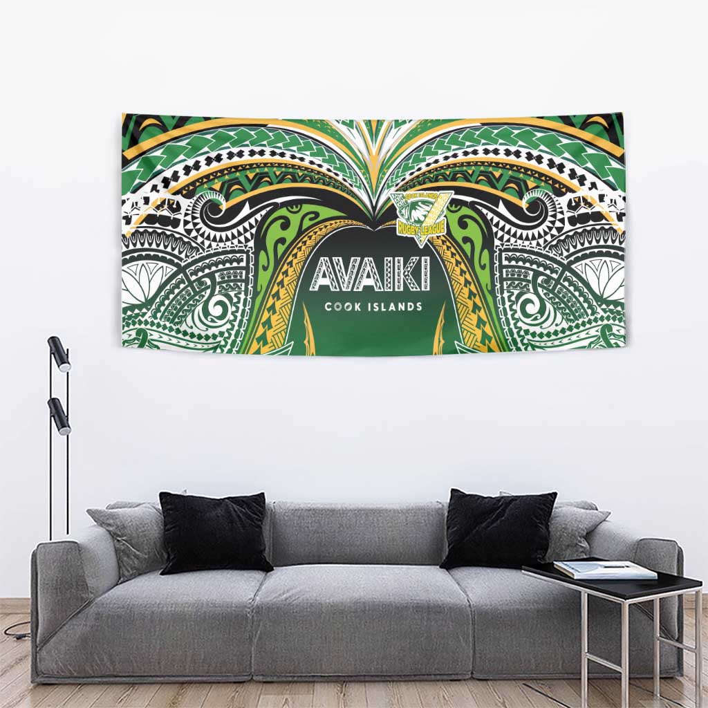 Cook Islands Rugby League Tapestry Avaiki Tatau Tribal Motifs Black Color LT03 - Polynesian Pride