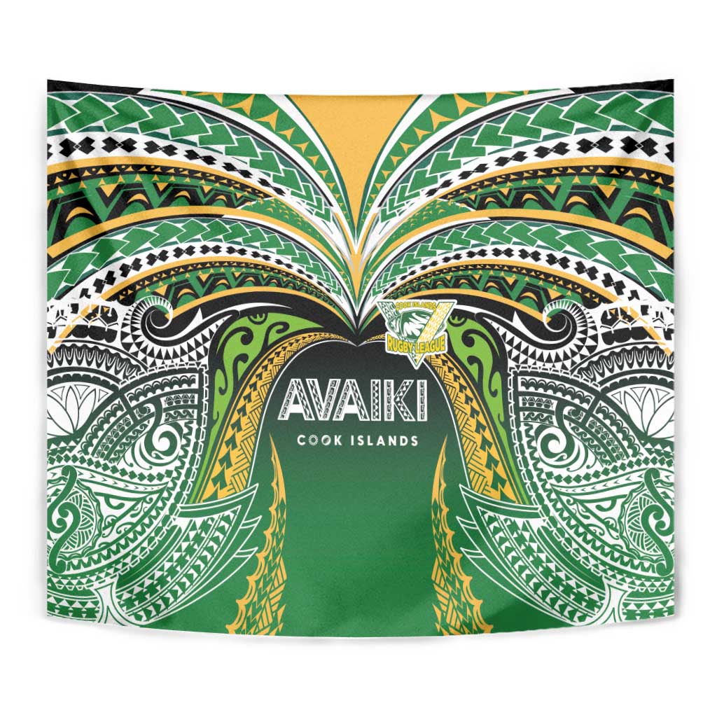 Cook Islands Rugby League Tapestry Avaiki Tatau Tribal Motifs Black Color LT03 - Polynesian Pride