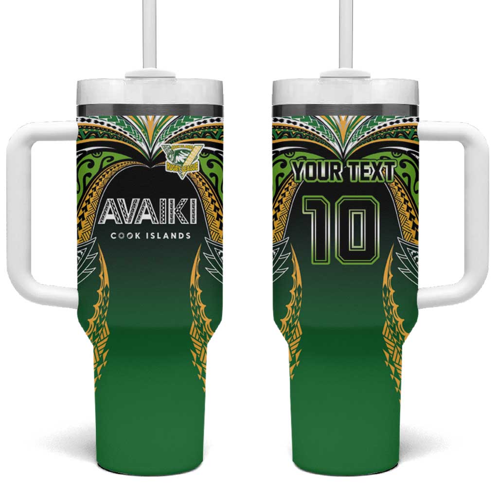 Custom Cook Islands Rugby League Tumbler With Handle Avaiki Tatau Tribal Motifs Black Color LT03 One Size: 40 oz Black - Polynesian Pride