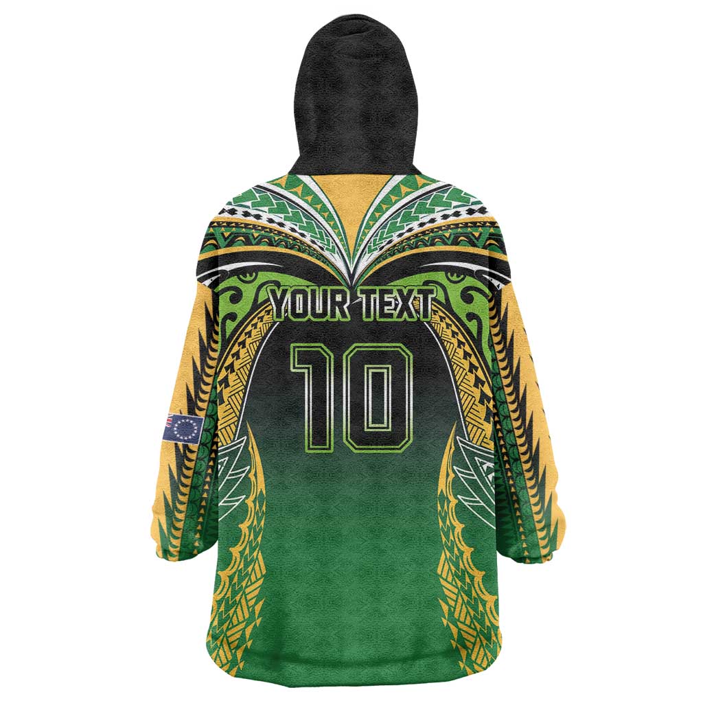Custom Cook Islands Rugby League Wearable Blanket Hoodie Avaiki Tatau Tribal Motifs Black Color LT03 - Polynesian Pride