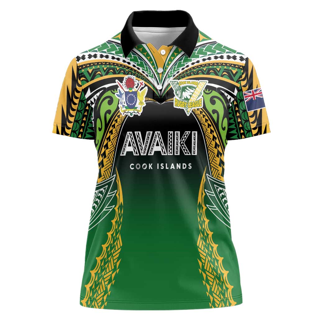 Custom Cook Islands Rugby League Women Polo Shirt Avaiki Tatau Tribal Motifs Black Color - Polynesian Pride