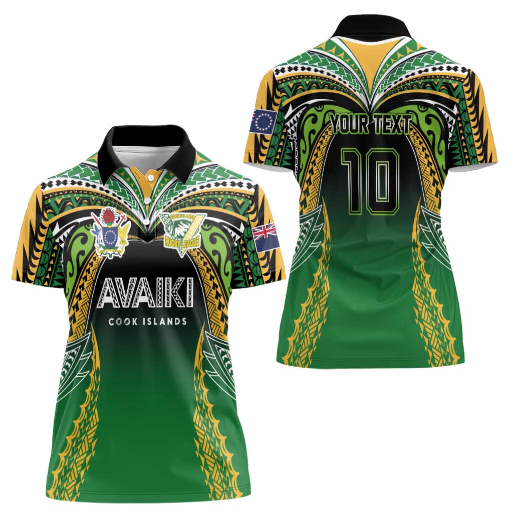 Custom Cook Islands Rugby League Women Polo Shirt Avaiki Tatau Tribal Motifs Black Color LT03 - Polynesian Pride