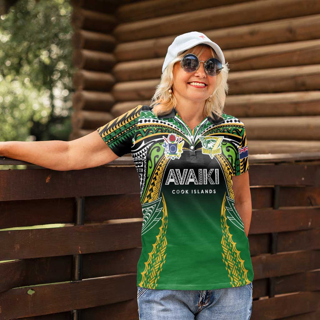 Custom Cook Islands Rugby League Women Polo Shirt Avaiki Tatau Tribal Motifs Black Color LT03 - Polynesian Pride