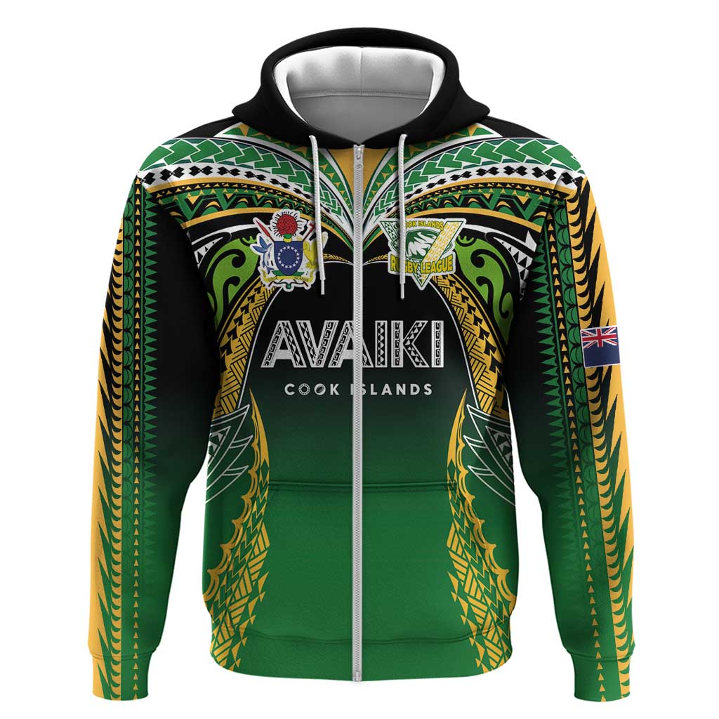 Custom Cook Islands Rugby League Zip Hoodie Avaiki Tatau Tribal Motifs Black Color LT03 Zip Hoodie Black - Polynesian Pride
