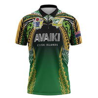 Custom Cook Islands Rugby League Zipper Polo Shirt Avaiki Tatau Tribal Motifs Black Color LT03 Black - Polynesian Pride