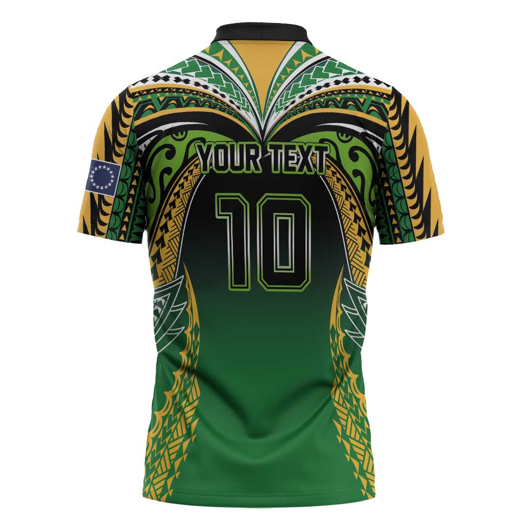 Custom Cook Islands Rugby League Zipper Polo Shirt Avaiki Tatau Tribal Motifs Black Color LT03 - Polynesian Pride