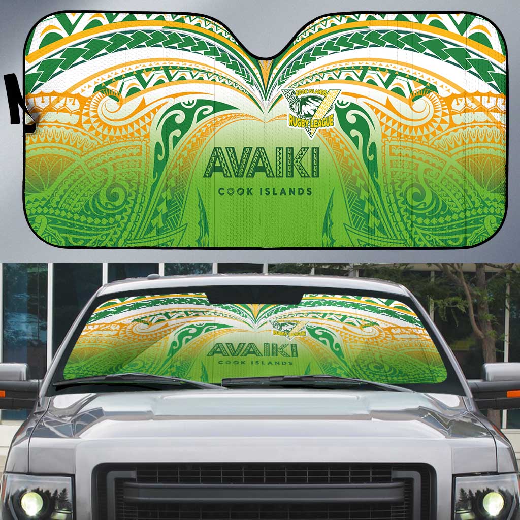 Cook Islands Rugby League Auto Sun Shade Avaiki Tatau Tribal Motifs White Color LT03 White - Polynesian Pride