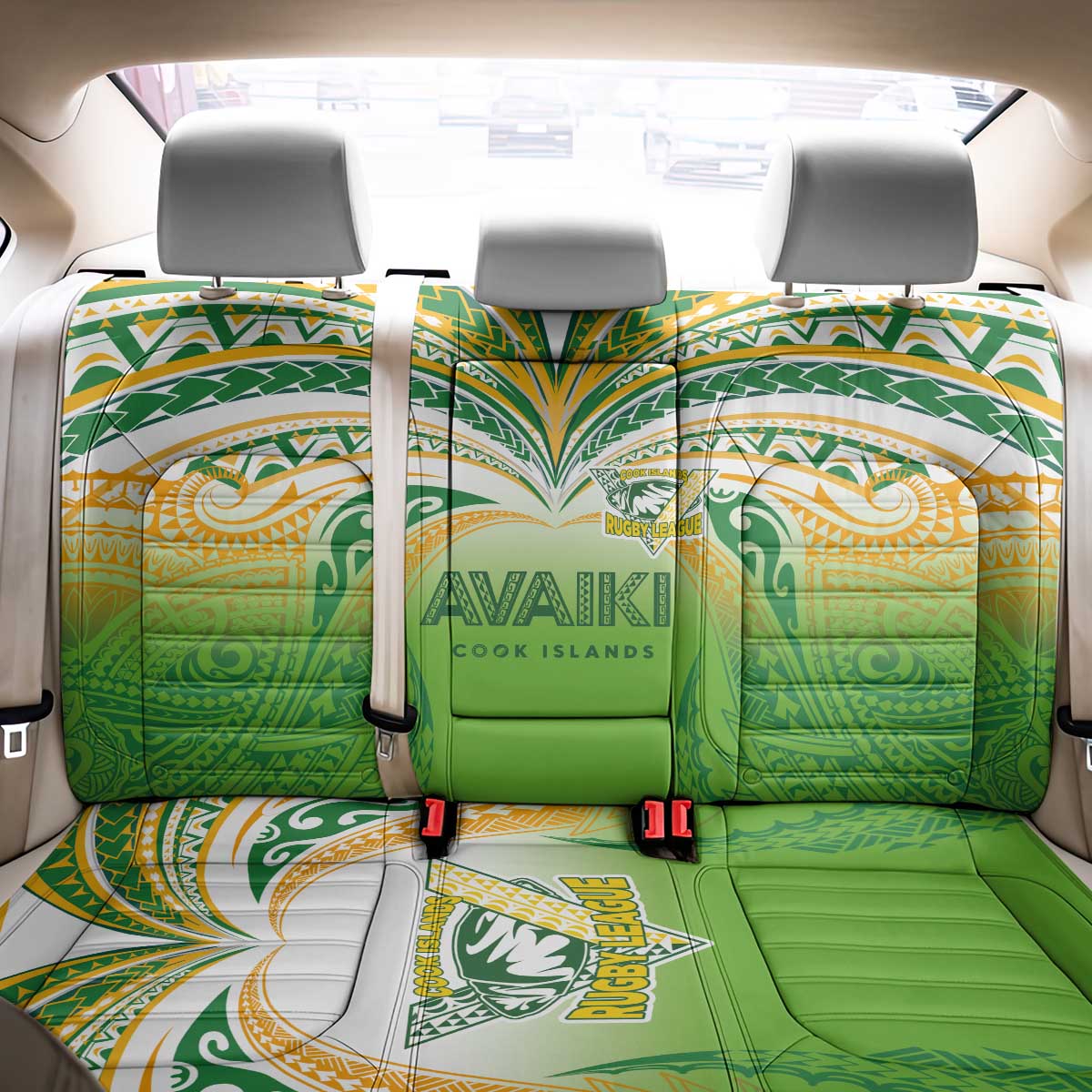 Cook Islands Rugby League Back Car Seat Cover Avaiki Tatau Tribal Motifs White Color LT03 - Polynesian Pride