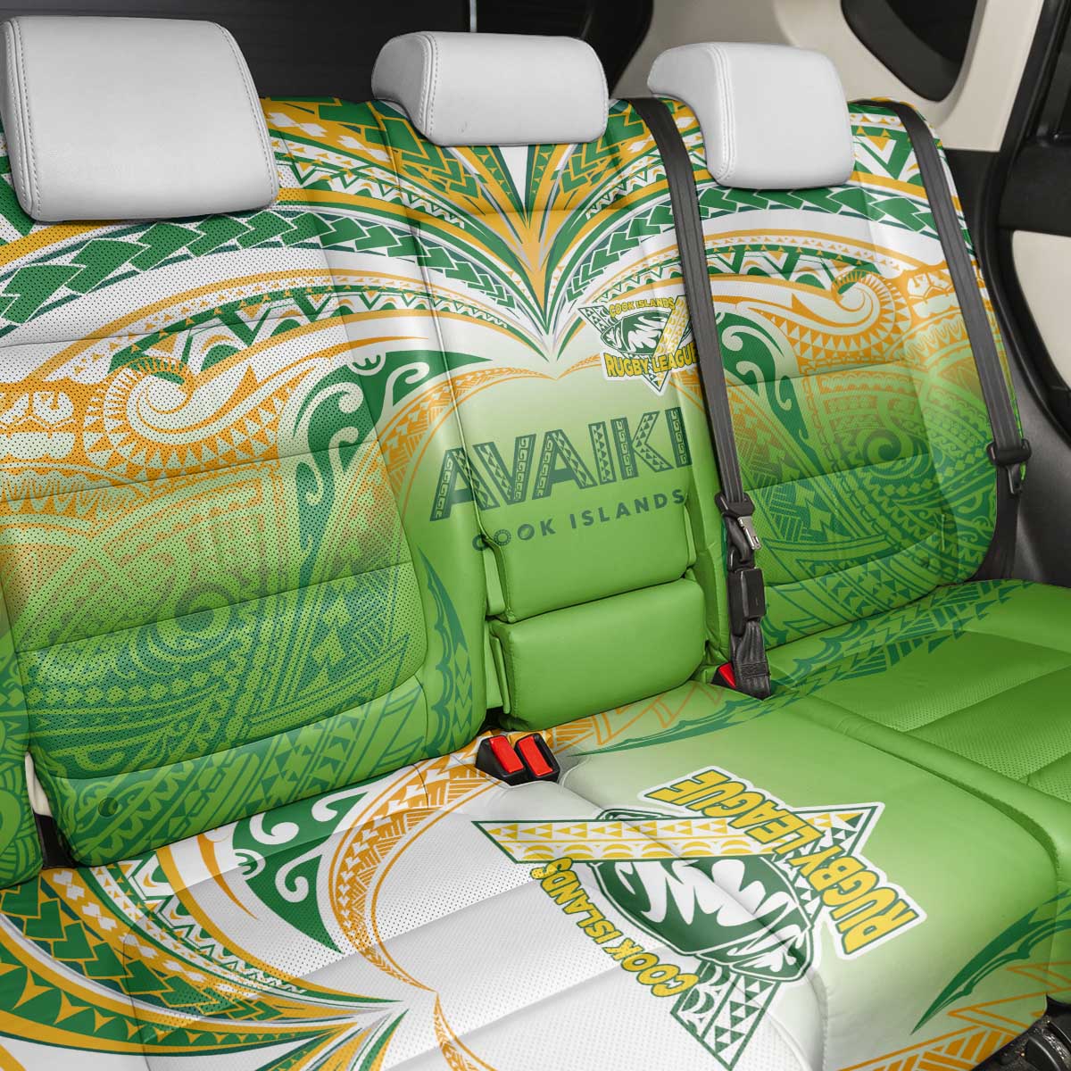 Cook Islands Rugby League Back Car Seat Cover Avaiki Tatau Tribal Motifs White Color LT03 - Polynesian Pride