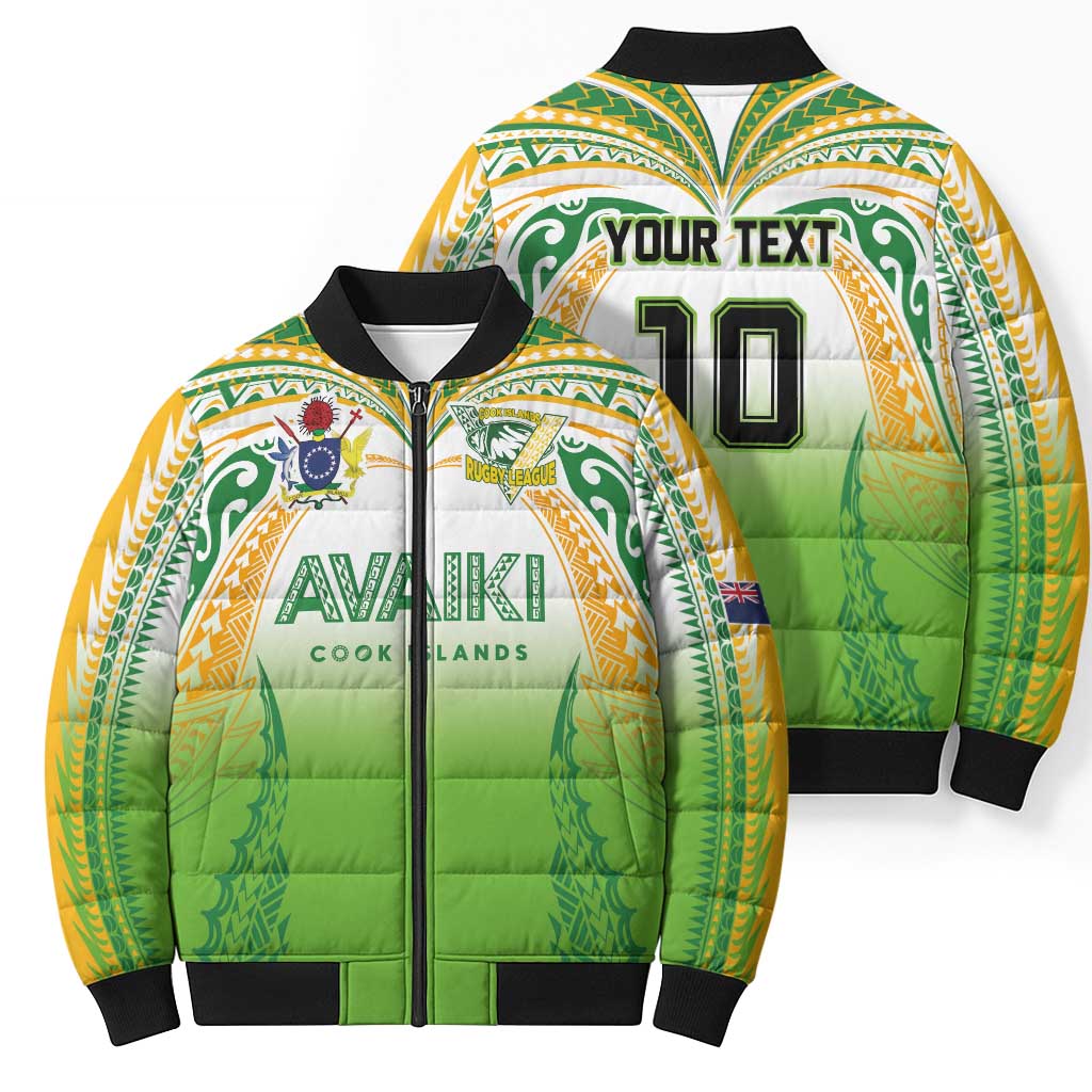 Custom Cook Islands Rugby League Bomber Puffer Jacket Avaiki Tatau Tribal Motifs White Color LT03 - Polynesian Pride
