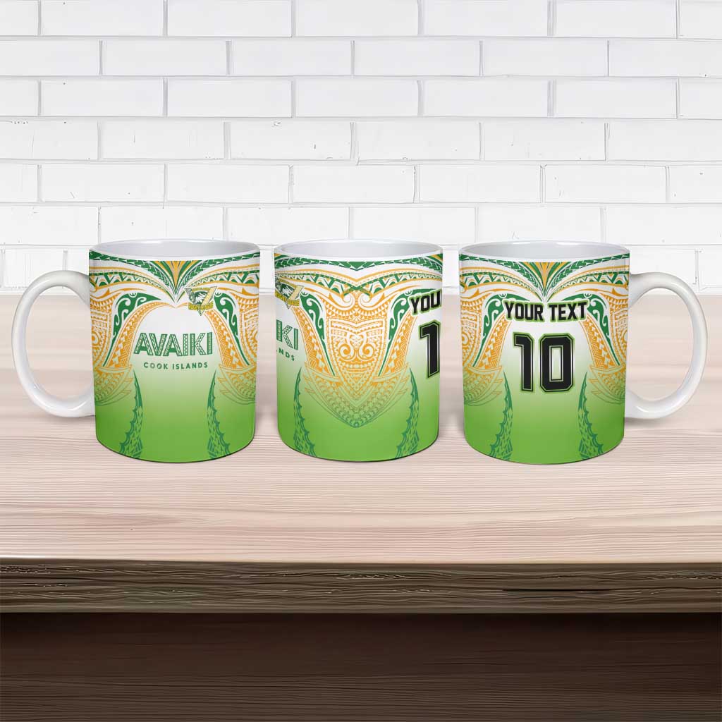 Custom Cook Islands Rugby League Ceramic Mug Avaiki Tatau Tribal Motifs White Color - Polynesian Pride