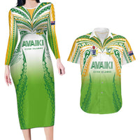Custom Cook Islands Rugby League Couples Matching Long Sleeve Bodycon Dress and Hawaiian Shirt Avaiki Tatau Tribal Motifs White Color LT03 White - Polynesian Pride