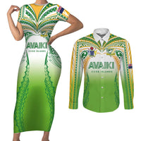 Custom Cook Islands Rugby League Couples Matching Short Sleeve Bodycon Dress and Long Sleeve Button Shirt Avaiki Tatau Tribal Motifs White Color LT03 White - Polynesian Pride