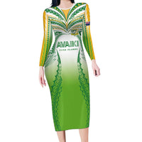 Custom Cook Islands Rugby League Family Matching Long Sleeve Bodycon Dress and Hawaiian Shirt Avaiki Tatau Tribal Motifs White Color LT03 Mom's Dress White - Polynesian Pride