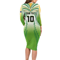 Custom Cook Islands Rugby League Family Matching Long Sleeve Bodycon Dress and Hawaiian Shirt Avaiki Tatau Tribal Motifs White Color LT03 - Polynesian Pride
