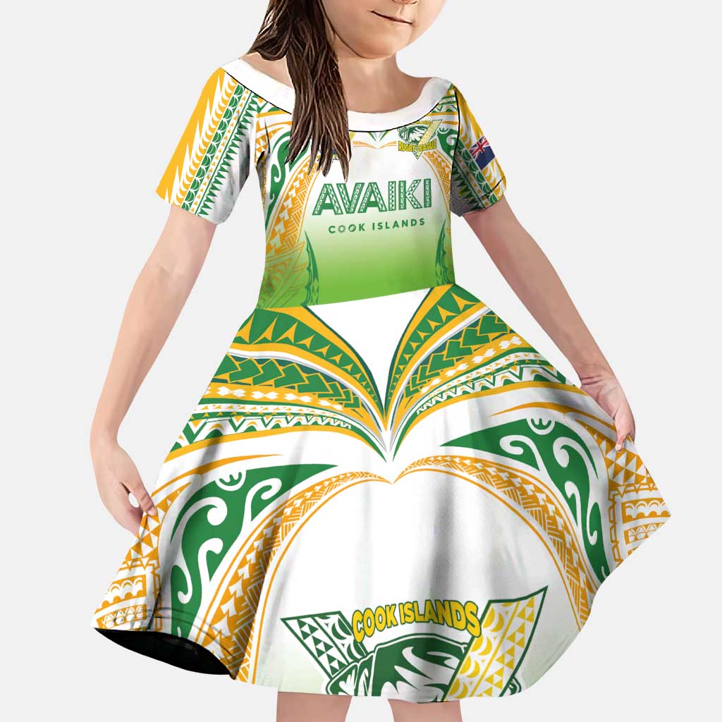 Custom Cook Islands Rugby League Family Matching Mermaid Dress and Hawaiian Shirt Avaiki Tatau Tribal Motifs White Color LT03 Daughter's Dress White - Polynesian Pride