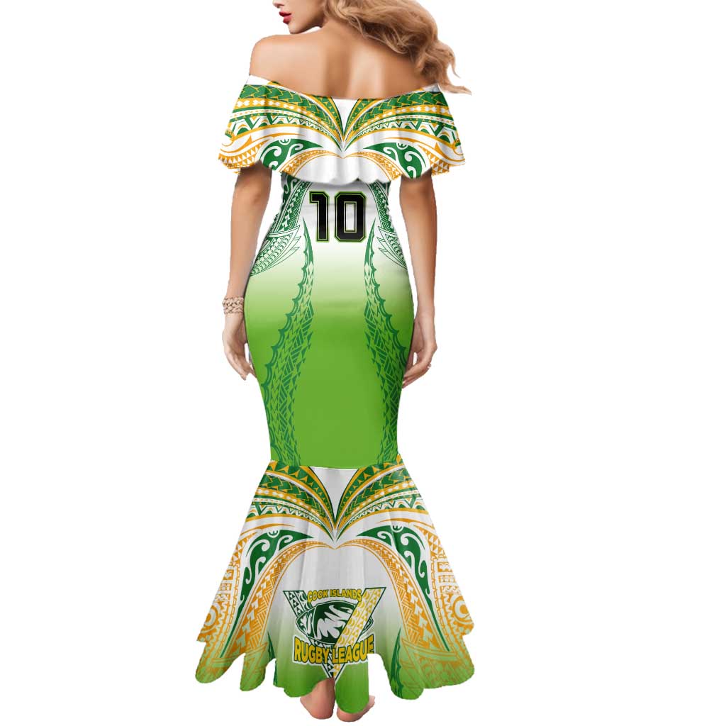 Custom Cook Islands Rugby League Family Matching Mermaid Dress and Hawaiian Shirt Avaiki Tatau Tribal Motifs White Color LT03 - Polynesian Pride
