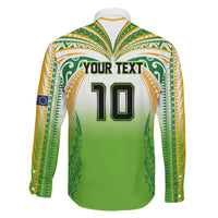 Custom Cook Islands Rugby League Family Matching Off The Shoulder Long Sleeve Dress and Hawaiian Shirt Avaiki Tatau Tribal Motifs White Color LT03 - Polynesian Pride