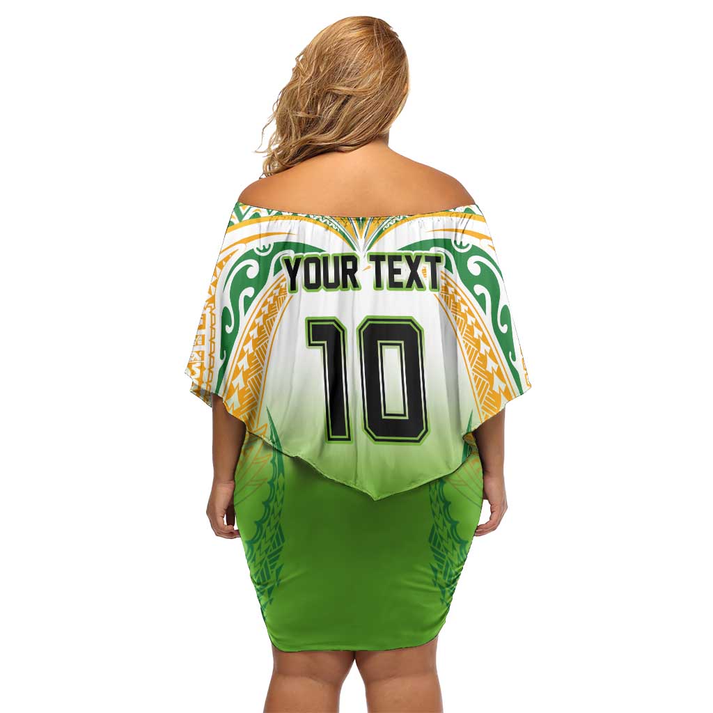 Custom Cook Islands Rugby League Family Matching Off Shoulder Short Dress and Hawaiian Shirt Avaiki Tatau Tribal Motifs White Color LT03 - Polynesian Pride