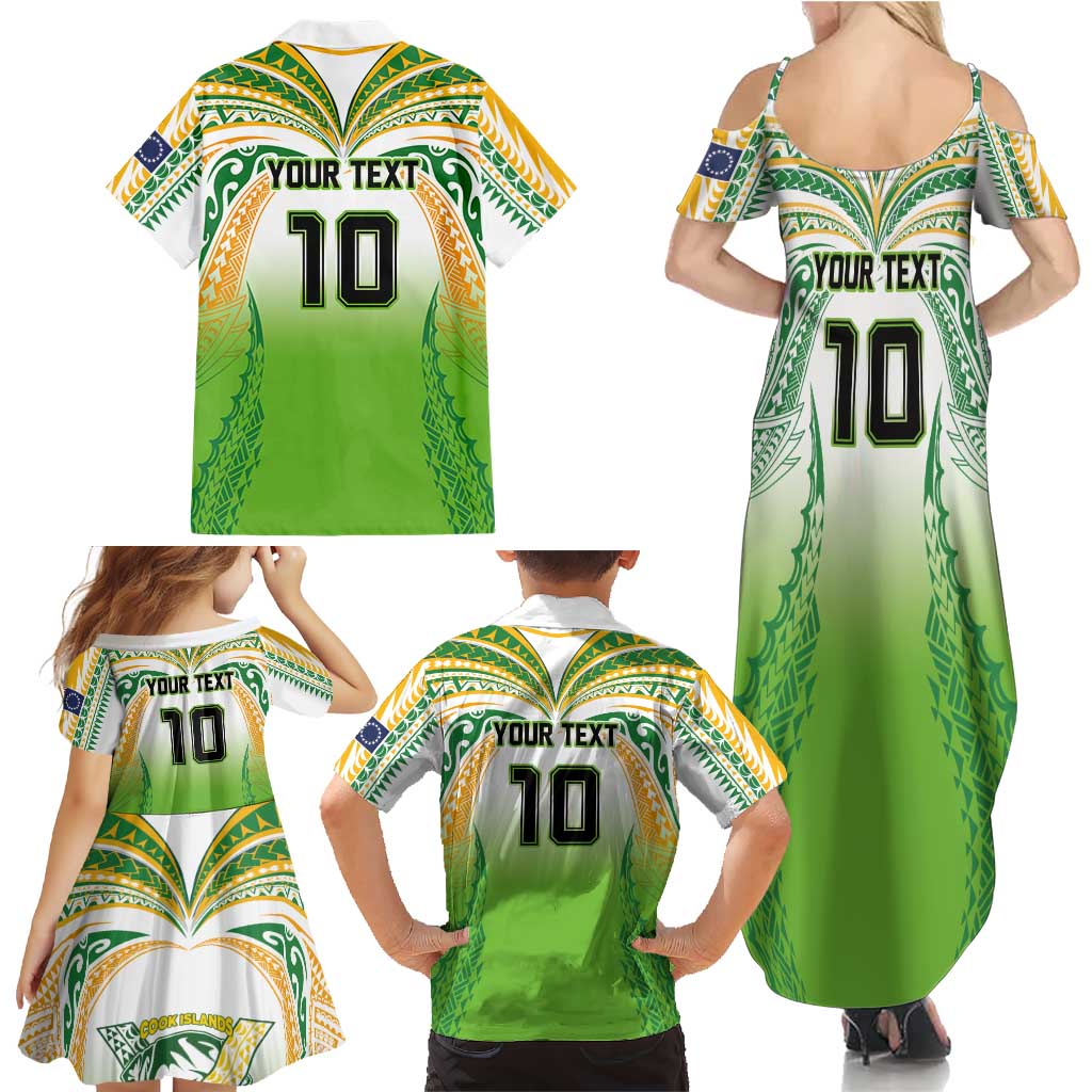 Custom Cook Islands Rugby League Family Matching Summer Maxi Dress and Hawaiian Shirt Avaiki Tatau Tribal Motifs White Color LT03 - Polynesian Pride