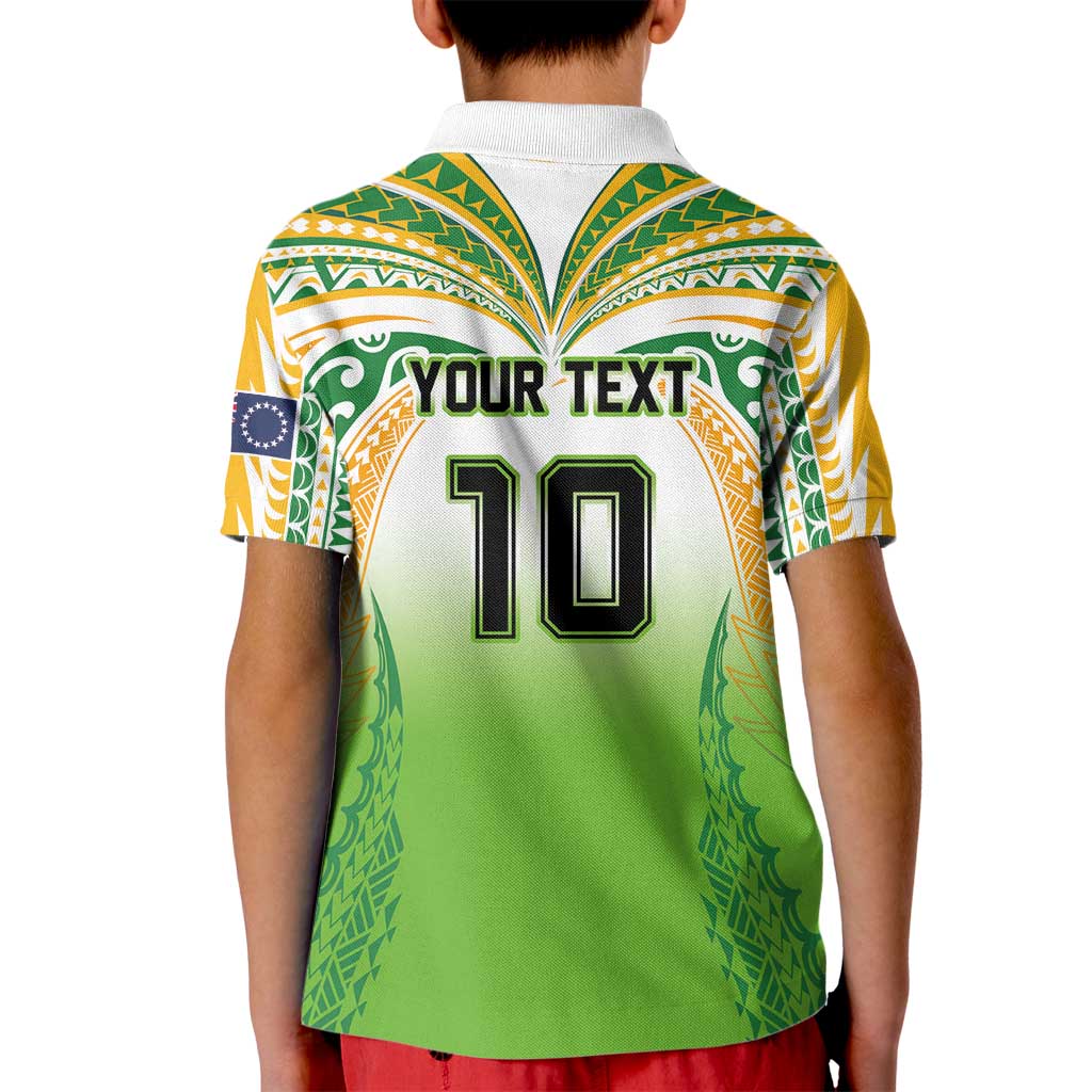 Custom Cook Islands Rugby League Kid Polo Shirt Avaiki Tatau Tribal Motifs White Color LT03 - Polynesian Pride