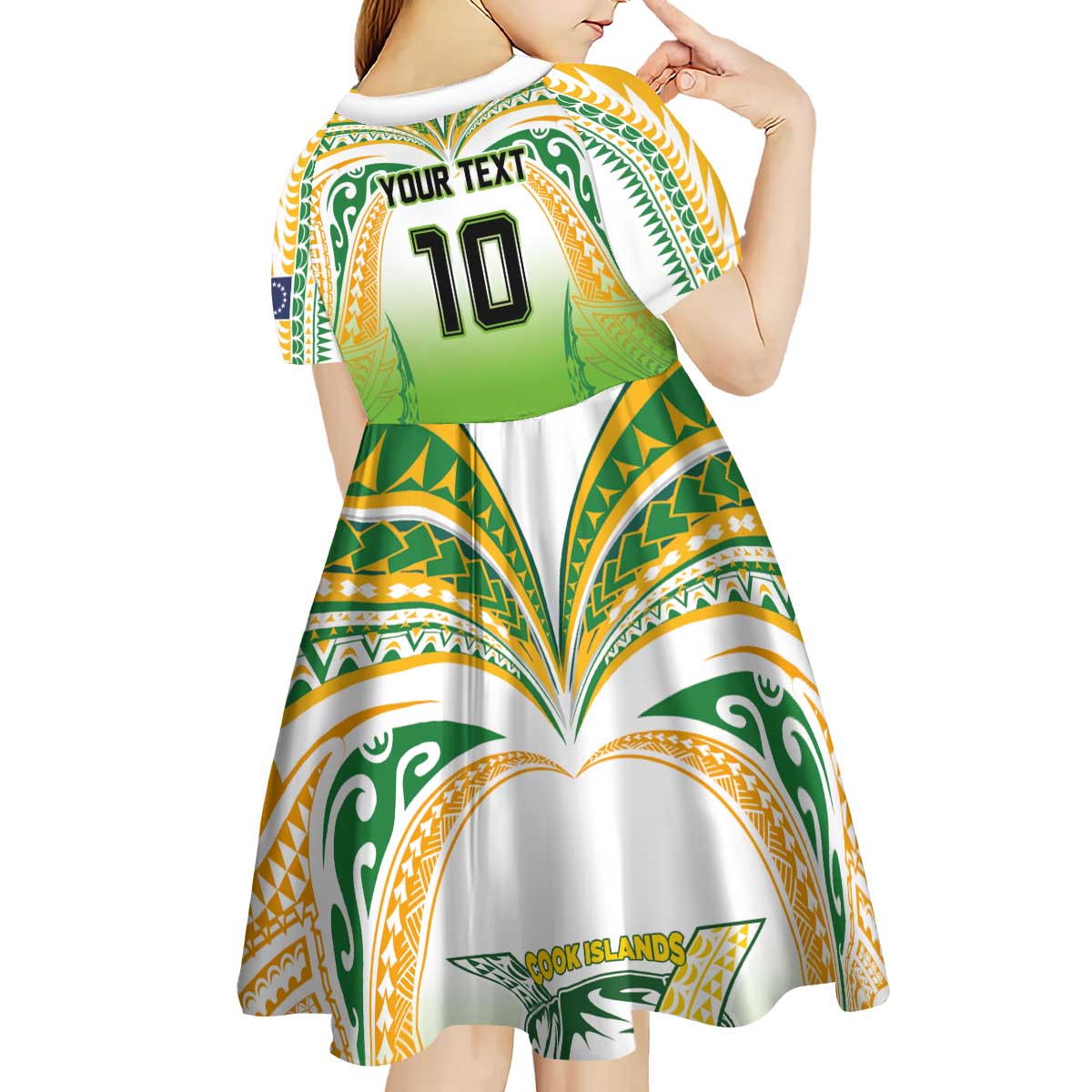 Custom Cook Islands Rugby League Kid Short Sleeve Dress Avaiki Tatau Tribal Motifs White Color LT03 - Polynesian Pride