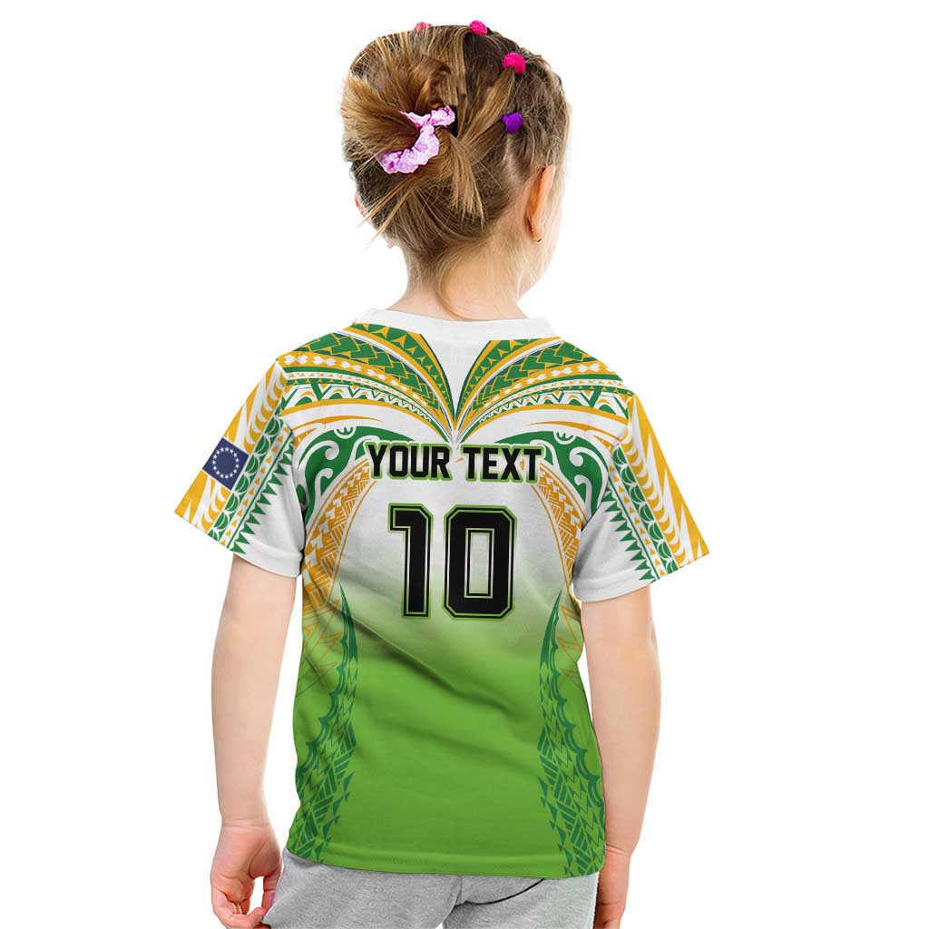 Custom Cook Islands Rugby League Kid T Shirt Avaiki Tatau Tribal Motifs White Color LT03 - Polynesian Pride