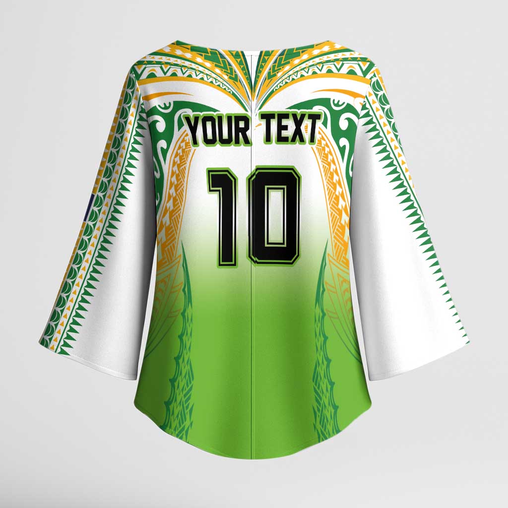 Custom Cook Islands Rugby League Kimono Sleeve Blouse Avaiki Tatau Tribal Motifs White Color LT03 - Polynesian Pride