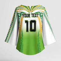 Custom Cook Islands Rugby League Kimono Sleeve Blouse Avaiki Tatau Tribal Motifs White Color LT03 - Polynesian Pride