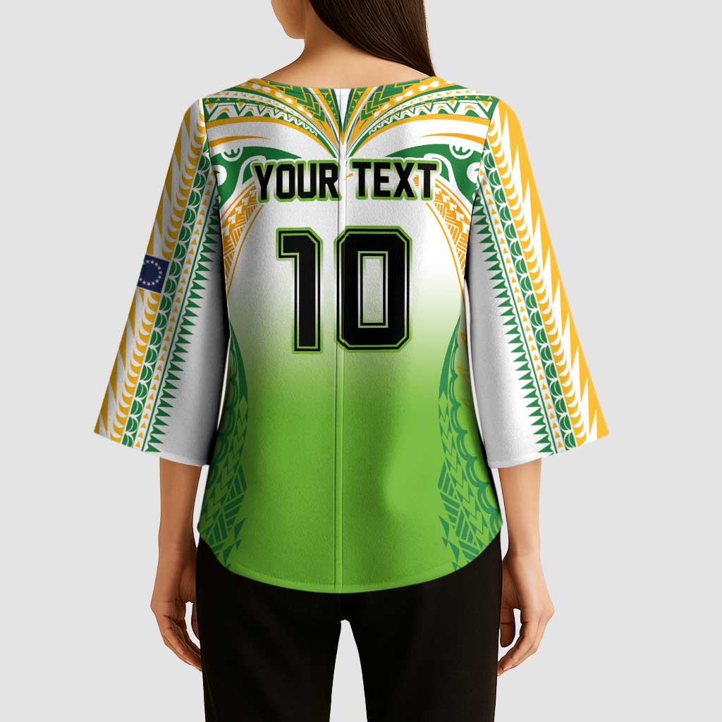 Custom Cook Islands Rugby League Kimono Sleeve Blouse Avaiki Tatau Tribal Motifs White Color LT03 - Polynesian Pride