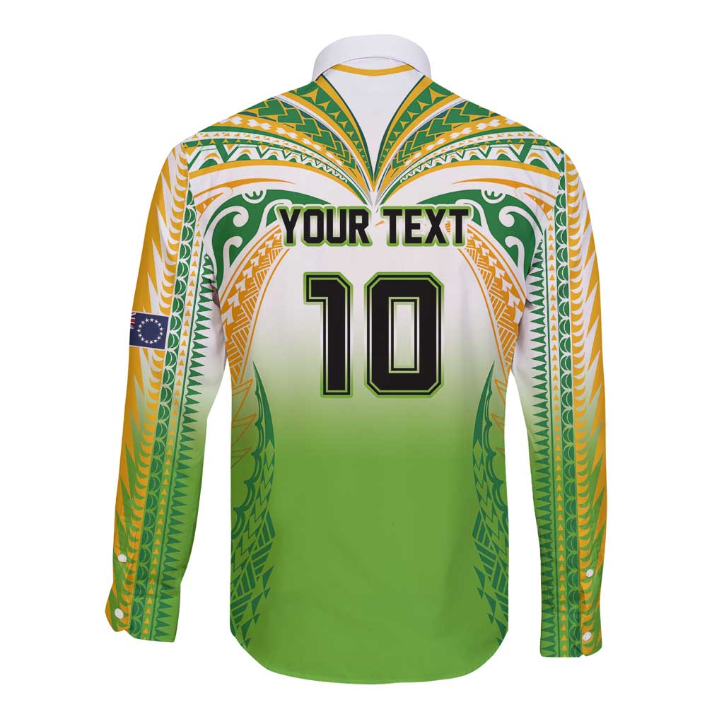 Custom Cook Islands Rugby League Long Sleeve Button Shirt Avaiki Tatau Tribal Motifs White Color LT03 - Polynesian Pride