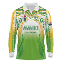 Custom Cook Islands Rugby League Long Sleeve Polo Shirt Avaiki Tatau Tribal Motifs White Color LT03 White - Polynesian Pride